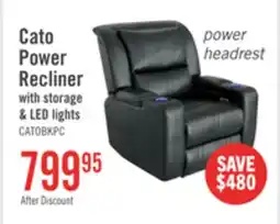 The Brick Cato 36.50 Leather-Look Fabric Power Reclining Chair with Power Headrest and Dual Cupholders - Black offer