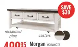 The Brick Morgan 48 Rustic Coffee Table With Storage, Shelf and Casters - White with Reclaimed Wood offer