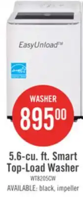 The Brick LG 5.6 Cu. Ft. Smart Top-Load Washer with EasyUnload - Essence White - WT8205CW offer