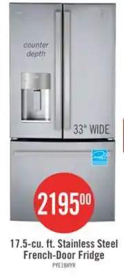 The Brick GE 33 17.5 Cu Ft. French-Door Counter-Depth Refrigerator – Stainless Steel - PYE18HYRCFS offer