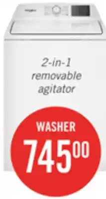 The Brick Whirlpool 4.8 Cu. Ft. Top Load Washer with 2-in-1 Removable Agitator - WTW4107SW offer