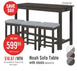The Brick Noah 60 Modern Dinette with 3 Counter-Height Stools and USB Ports - Grey offer