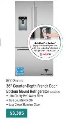 The Brick Bosch 21.6 Cu. Ft. French-Door Bottom Mount Refrigerator - Stainless Steel - B36CD52SNS offer