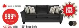 The Brick Made in Canada Febe 100 Chenille Fabric Sofa with Flared Arms and Accent Pillows - Charcoal Grey offer