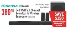 The Brick HISENSE HS5100 5.1 Channel 540W Soundbar with Wireless Subwoofer & Rear Speakers offer