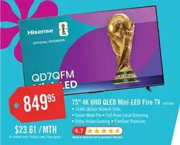 The Brick HISENSE 75 QD7QFM Mini-LED QLED 4K UHD AI Smart Fire TV (75QD7QFM) offer