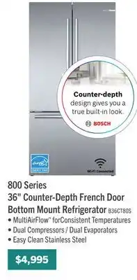 The Brick Bosch 800 Series 36 Counter-Depth French Door Bottom Mount Refrigerator offer