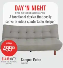 The Brick Campus 76 Fabric Klik Klak Futon with Tufting and Wood Legs - Grey offer