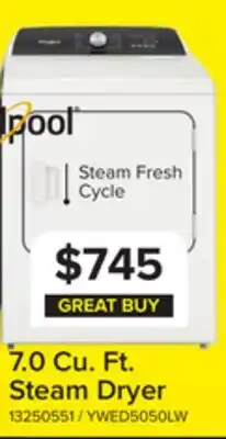 Leon's Whirlpool White Electric Steam Dryer with Moisture Sensing (7.0 Cu.Ft.) - YWED5050LW offer