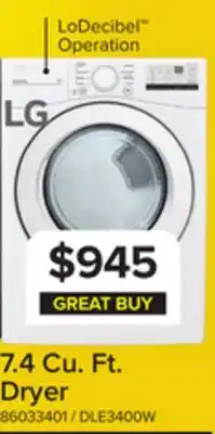 Leon's LG White Front Load Dryer with Ultra Large Capacity (7.4 Cu.Ft) - DLE3400W offer