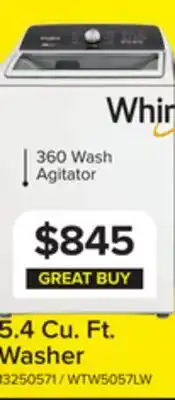 Leon's Whirlpool White Top Load Washer with Removable Agitator (5.4 Cu Ft) - WTW5057LW offer