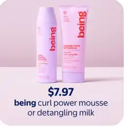Walmart Being curl power mousse or detangling milk offer