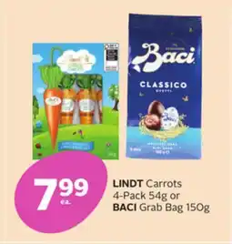 Rexall LINDT Carrots 4-Pack 54g or BACI Grab Bag 150g offer