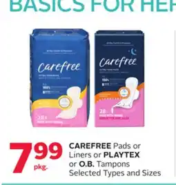 Rexall CAREFREE Pads or Liners or PLAYTEX or O. B. Tampons offer
