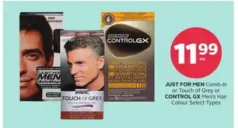 Rexall JUST FOR MEN Comb-In or Touch of Grey or CONTROL GX Men's Hair Colour offer