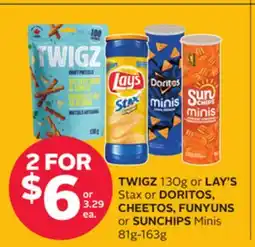 Rexall TWIGZ 130g or LAY'S Stax or DORITOS, CHEETOS, FUNYUNS or SUNCHIPS Minis 81g-163g offer