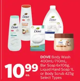 Rexall DOVE Body Wash 400mL-710mL, Bar Soap 6x106g, Liquid Hand Soap 1L or Body Scrub 425g offer