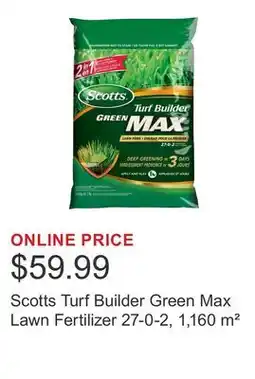 Costco Scotts Turf Builder Green Max Lawn Fertilizer 27-0-2, 1,160 m² offer