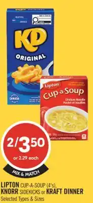 Shoppers Drug Mart LIPTON CUP-A-SOUP (4's) KNORR SIDEKICKS or KRAFT DINNER offer