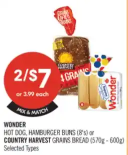 Shoppers Drug Mart WONDER HOT DOG, HAMBURGER BUNS (8's) or COUNTRY HARVEST GRAINS BREAD (570g - 600g) offer