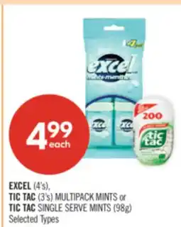 Shoppers Drug Mart EXCEL (4's), TIC TAC (3's) MULTIPACK MINTS or TIC TAC SINGLE SERVE MINTS (98g) offer