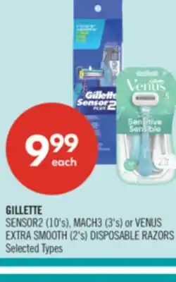 Shoppers Drug Mart GILLETTE SENSOR2 (10's), MACH3 (3's) or VENUS EXTRA SMOOTH (2's) DISPOSABLE RAZORS offer