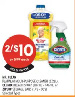 Shoppers Drug Mart MR. CLEAN PLATINUM PLATINUM MULTI-PURPOSE CLEANER (1.21L) or ZIPLOC STORAGE BAGS (14's - 90's) offer