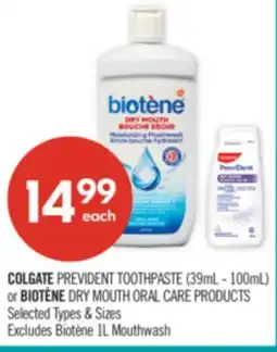 Shoppers Drug Mart COLGATE PREVIDENT TOOTHPASTE (39mL-100mL) or BIOTENE DRY MOUTH ORAL CARE PRODUCTS offer