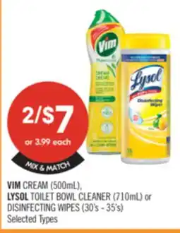 Shoppers Drug Mart VIM CREAM (500mL), LYSOL TOILET BOWL CLEANER (710mL) or DISINFECTING WIPES (30's - 35's) offer