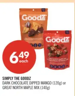 Shoppers Drug Mart SIMPLY THE GOODZ DARK CHOCOLATE DIPPED MANGO (120g) or GREAT NORTH MAPLE MIX (140g) offer