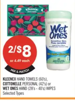 Shoppers Drug Mart KLEENEX HAND TOWELS (60's), COTTONELLE PERSONAL (42's) or WET ONES HAND (28's - 40's) WIPES offer