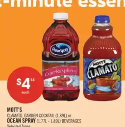 Shoppers Drug Mart MOTT'S CLAMATO, GARDEN COCKTAIL (1.89L) or OCEAN SPRAY (1.77L - 1.89L) BEVERAGES offer