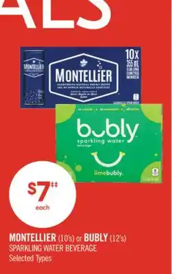 Shoppers Drug Mart MONTELLIER (10's) or BUBLY (12's) SPARKLING WATER BEVERAGE offer