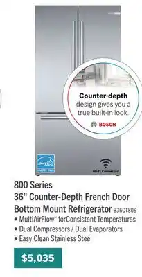 The Brick Bosch 21 Cu. Ft. 800 Series French-Door Refrigerator - B36CT80SNS offer