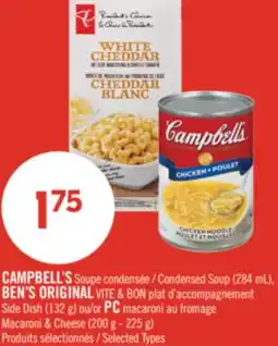 Pharmaprix CAMPBELL'S Condensed Soup (284 mL) BEN'S ORIGINAL Side Dish (132 g) or PC Mac & Cheese (200 g-225 g) offer