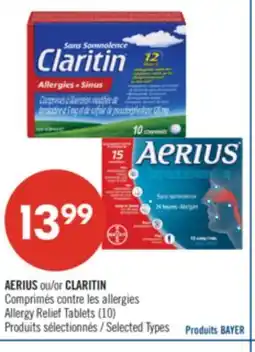 Pharmaprix AERIUS or CLARITIN Allergy Relief Tablets offer