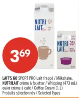 Pharmaprix Milkshake, NUTRILAIT crème à Whipping (473 mL) or Coffee Cream (1 L) offer