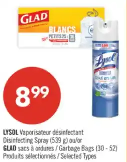 Pharmaprix LYSOL Disinfecting Spray (539 g) or GLAD Garbage Bags (30 - 52) offer