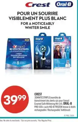 Pharmaprix CREST Enamel Safe Whitening Kit (14), ORAL-B PRO 500+ or KID-B FROZEN Rechargeable Toothbrush offer