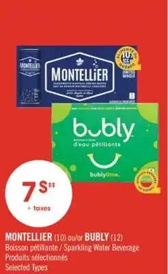 Pharmaprix MONTELLIER (10) or BUBLY (12) Sparkling Water Beverage offer