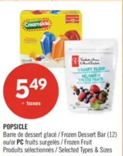 Pharmaprix POPSICLE Frozen Dessert (12) or PC Frozen Fruit offer