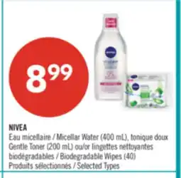 Pharmaprix NIVEA Micellar Water (400 mL), Gentle Toner (200 mL) or Biodegradable Wipes (40) offer