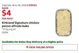 Costco Kirkland Signature chicken penne alfredo bake offer