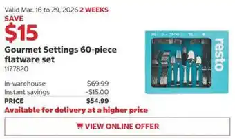 Costco Gourmet Settings 60-piece flatware set offer
