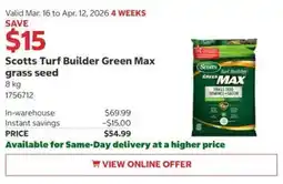 Costco Scotts Turf Builder Green Max grass seed offer