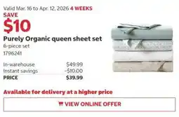 Costco Purely Organic queen sheet set offer
