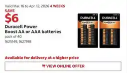 Costco Duracell Power Boost AA or AAA batteries offer