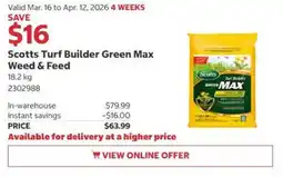 Costco Scotts Turf Builder Green Max Weed & Feed offer