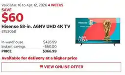 Costco Hisense 58-in. A6NV UHD 4K TV offer