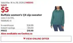 Costco Buffalo women's 1/4 zip sweater offer
